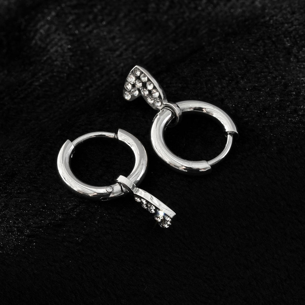 VIRTUOUS Silver Toned White Gold: Mini Hoops with Zirconia Embedded Heart Charm - MacroPanora