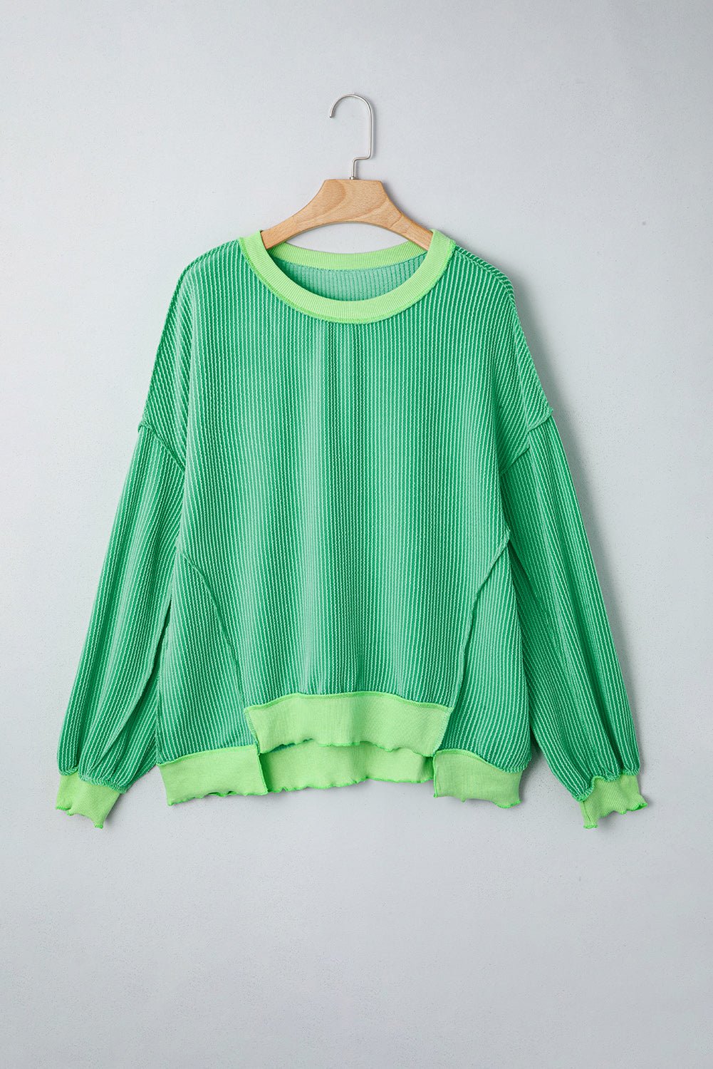 Women's Bright Green Loose Knit Top - Twisted Rib Design, Drop Shoulder, and Asymmetrical Hem for a Trendy Look - MacroPanora