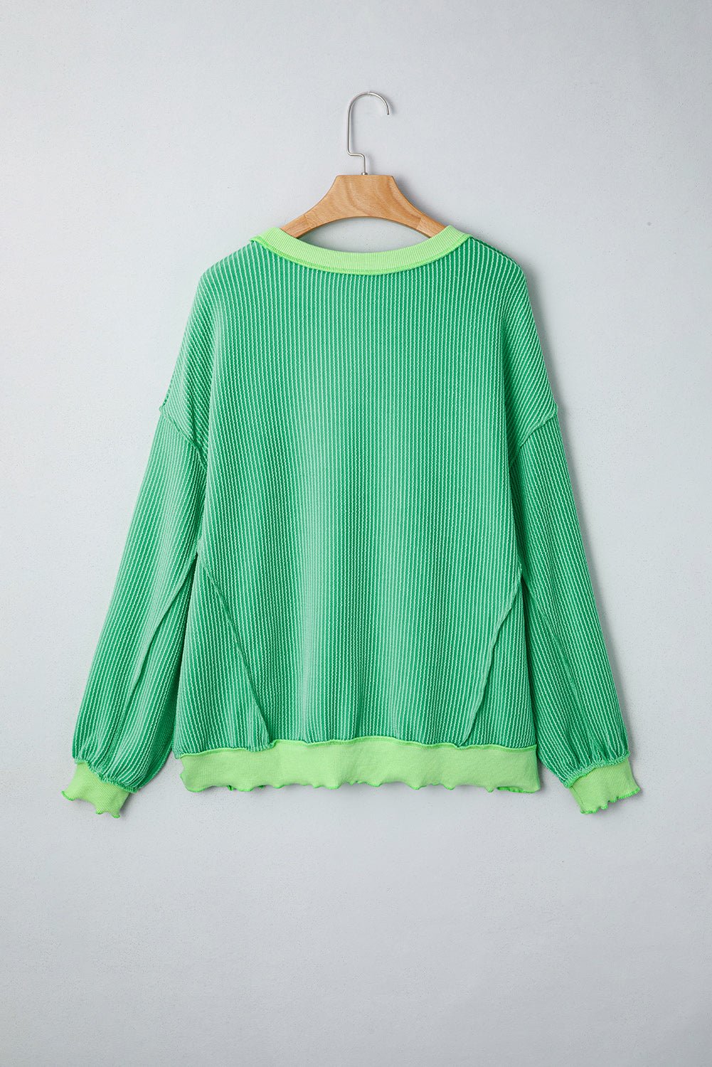Women's Bright Green Loose Knit Top - Twisted Rib Design, Drop Shoulder, and Asymmetrical Hem for a Trendy Look - MacroPanora