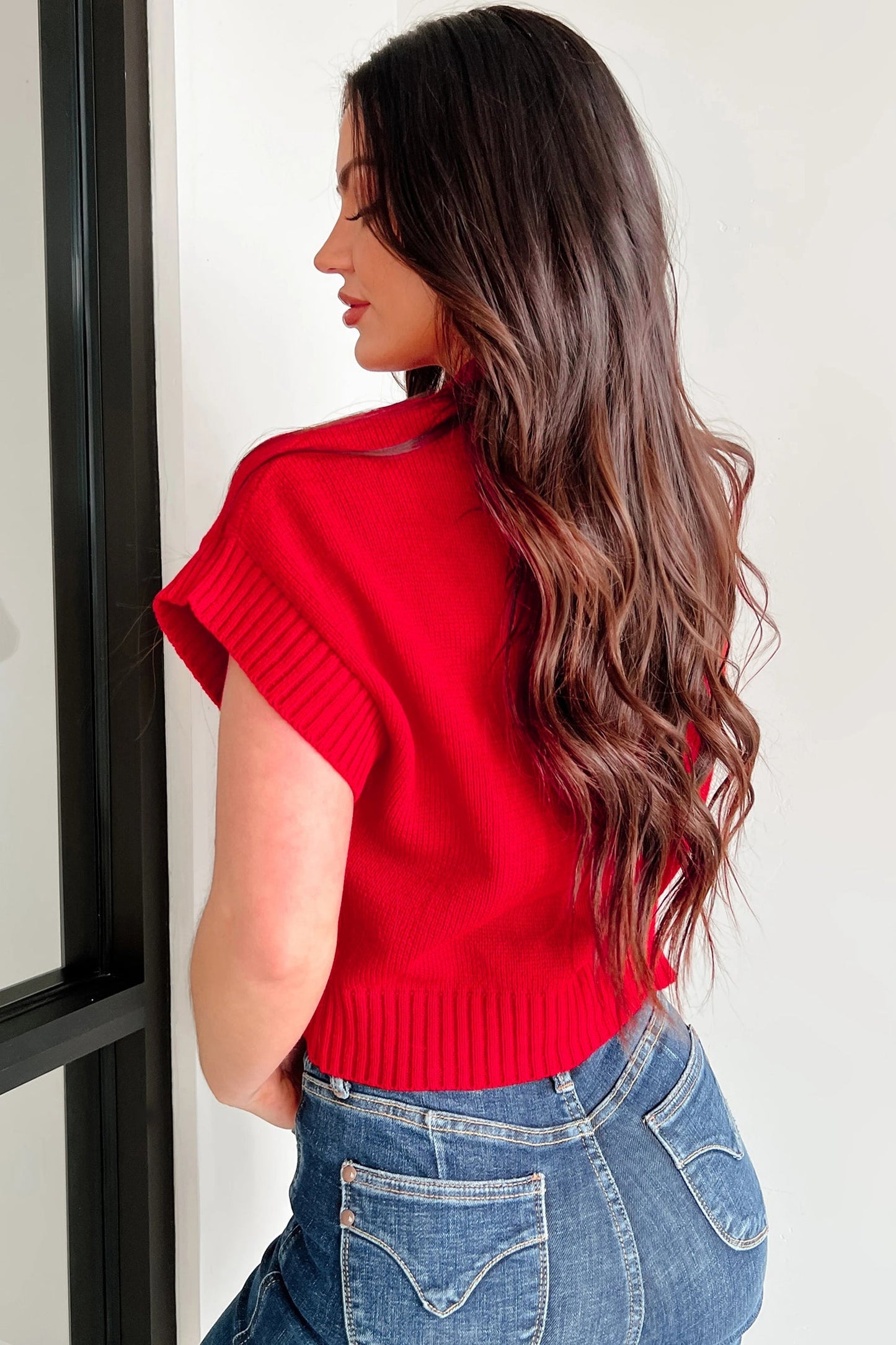 Fiery Red Heart Graphic Cropped Sweater - Trendy Valentine's Day Top - MacroPanora