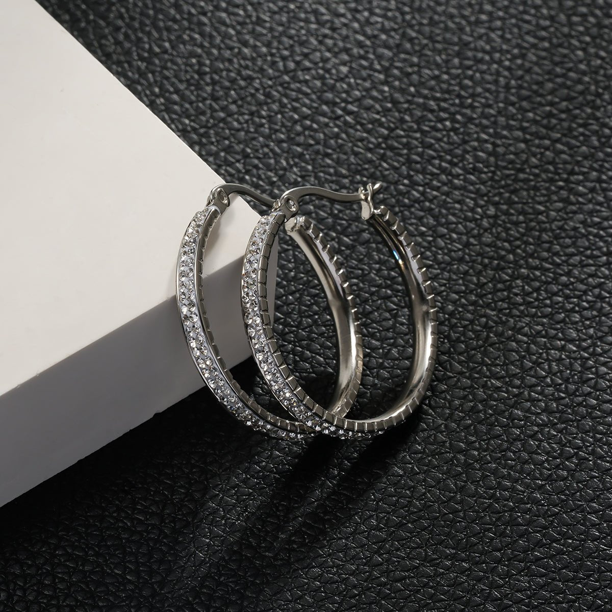 YARA Silver (White Gold): 'Pavé All the Way' Zirconia Hoop Earrings (Regular Size) - MacroPanora