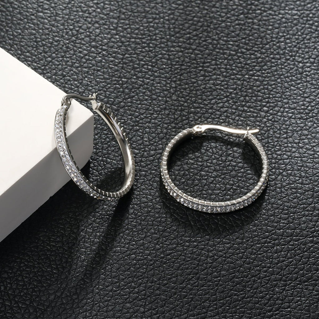 YARA Silver (White Gold): 'Pavé All the Way' Zirconia Hoop Earrings (Regular Size) - MacroPanora