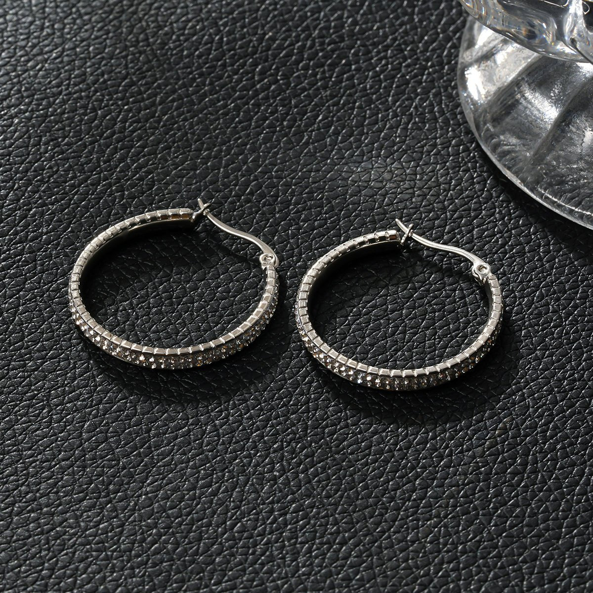 YARA Silver (White Gold): 'Pavé All the Way' Zirconia Hoop Earrings (Regular Size) - MacroPanora