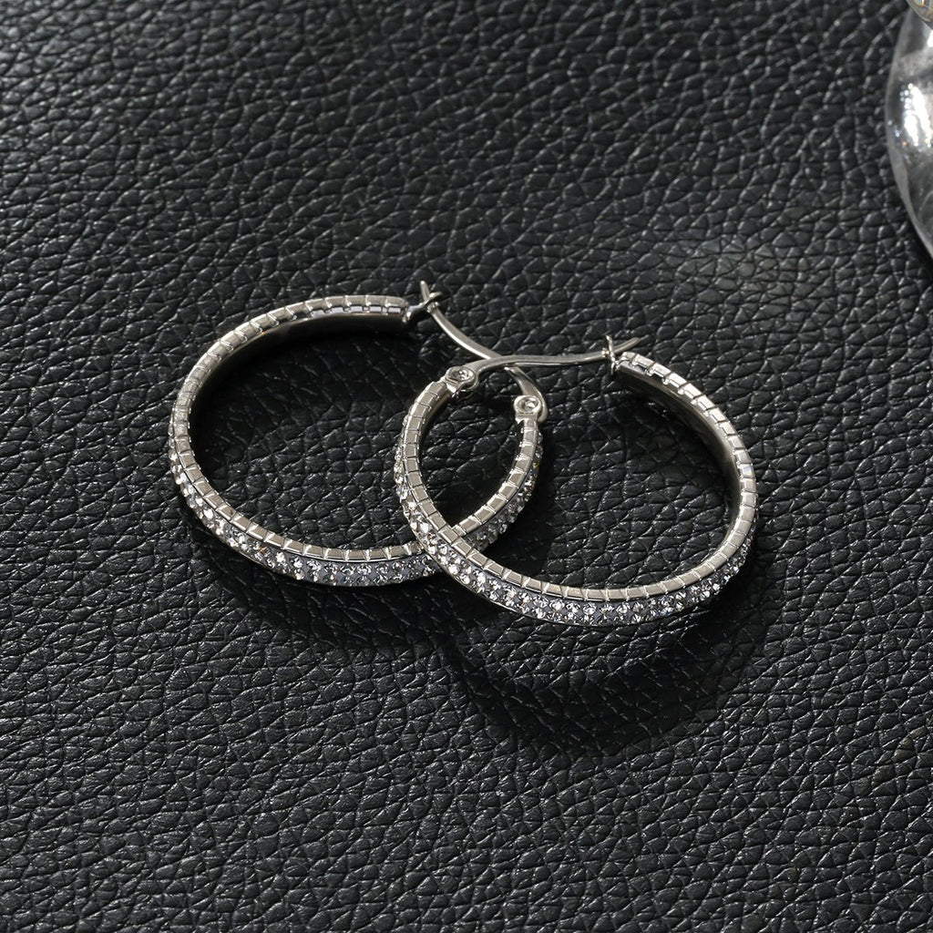 YARA Silver (White Gold): 'Pavé All the Way' Zirconia Hoop Earrings (Regular Size) - MacroPanora