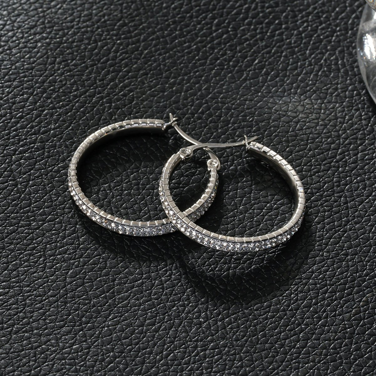 YARA Silver (White Gold): 'Pavé All the Way' Zirconia Hoop Earrings (Regular Size) - MacroPanora