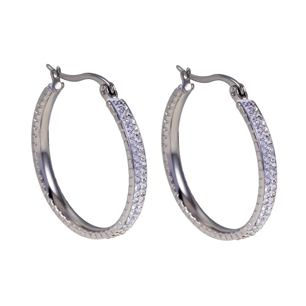 YARA Silver (White Gold): 'Pavé All the Way' Zirconia Hoop Earrings (Regular Size) - MacroPanora