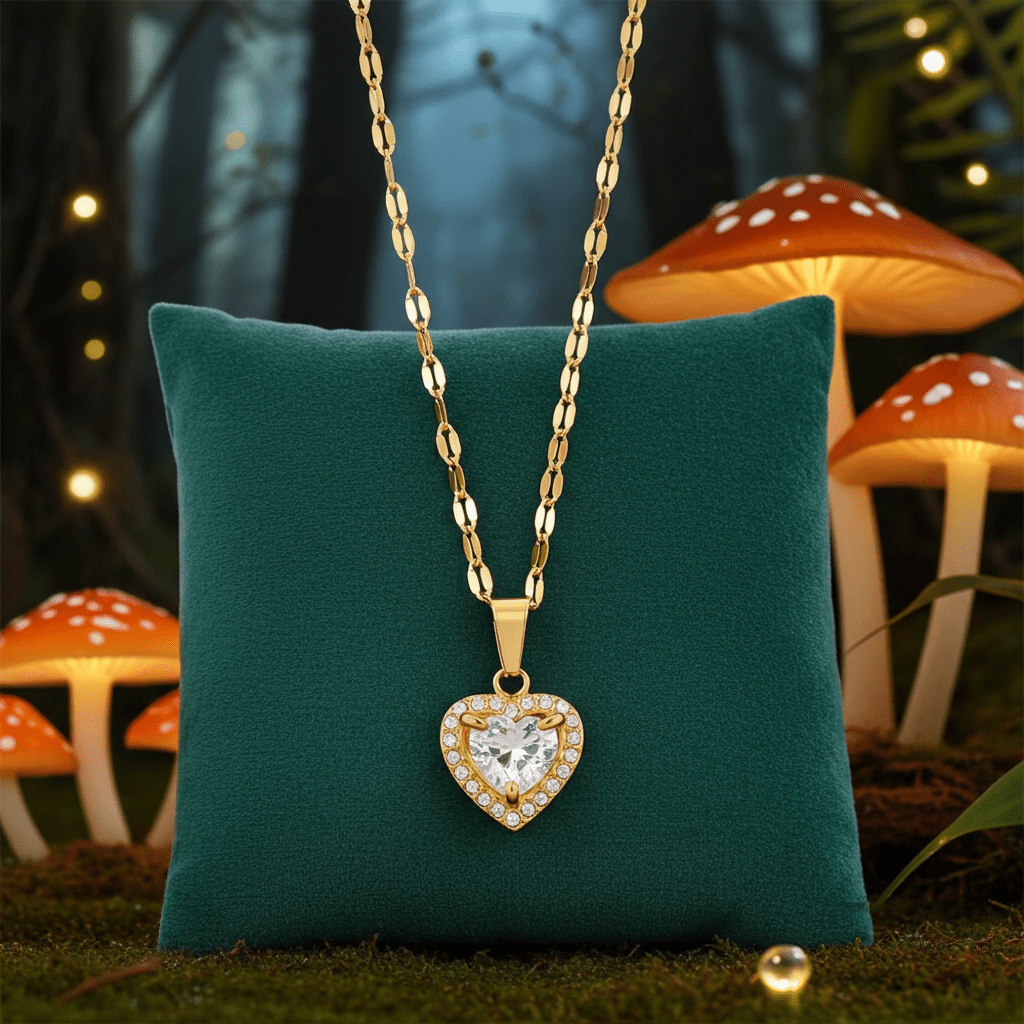ZITA Gold: Gucci-Style Dainty Chain Necklace with Sparkling Petit Pavé Heart Pendant - MacroPanora