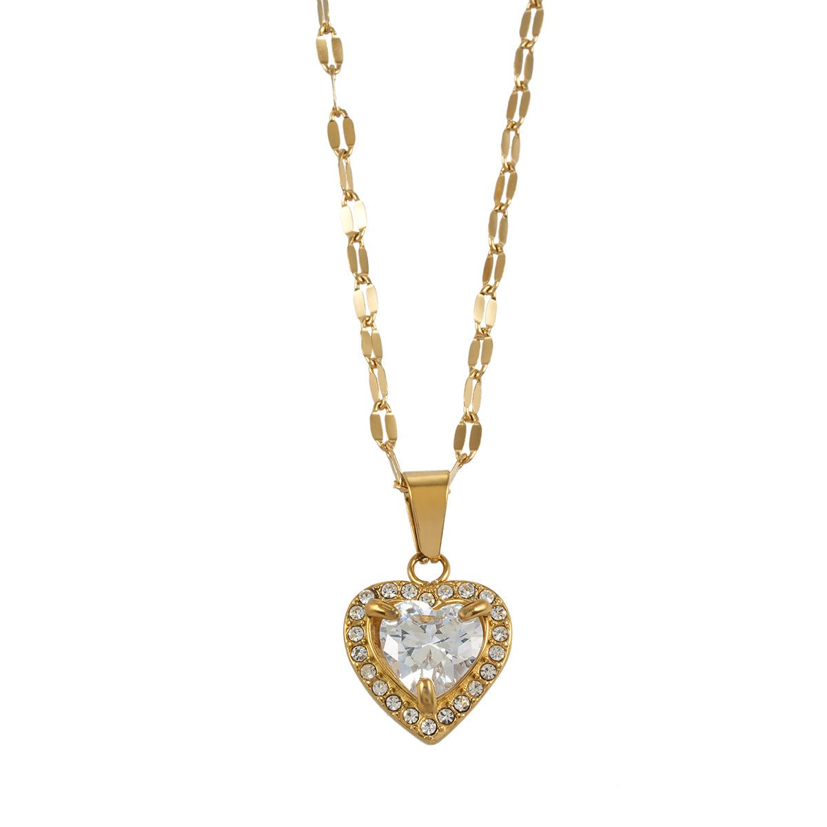 ZITA Gold: Gucci - Style Dainty Chain Necklace with Sparkling Petit Pavé Heart Pendant - MacroPanora