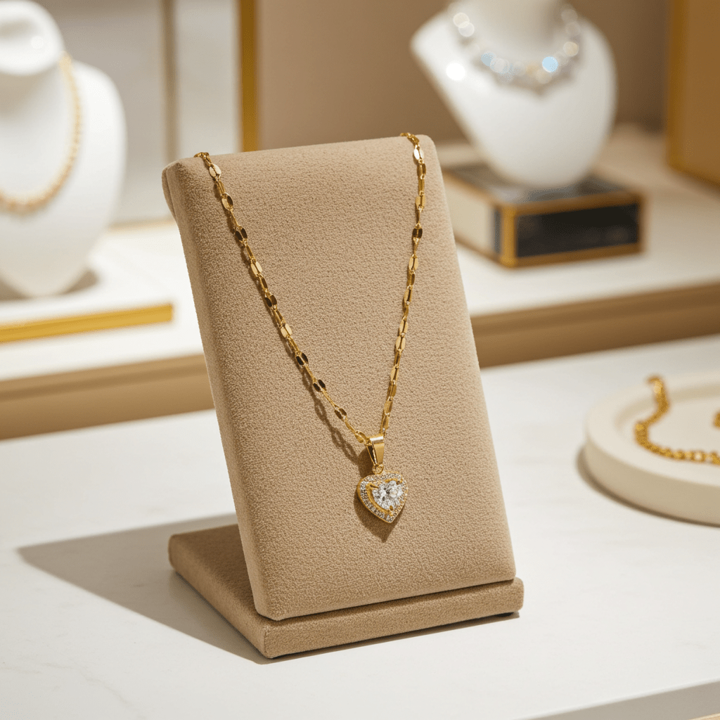 ZITA Gold: Gucci-Style Dainty Chain Necklace with Sparkling Petit Pavé Heart Pendant - MacroPanora