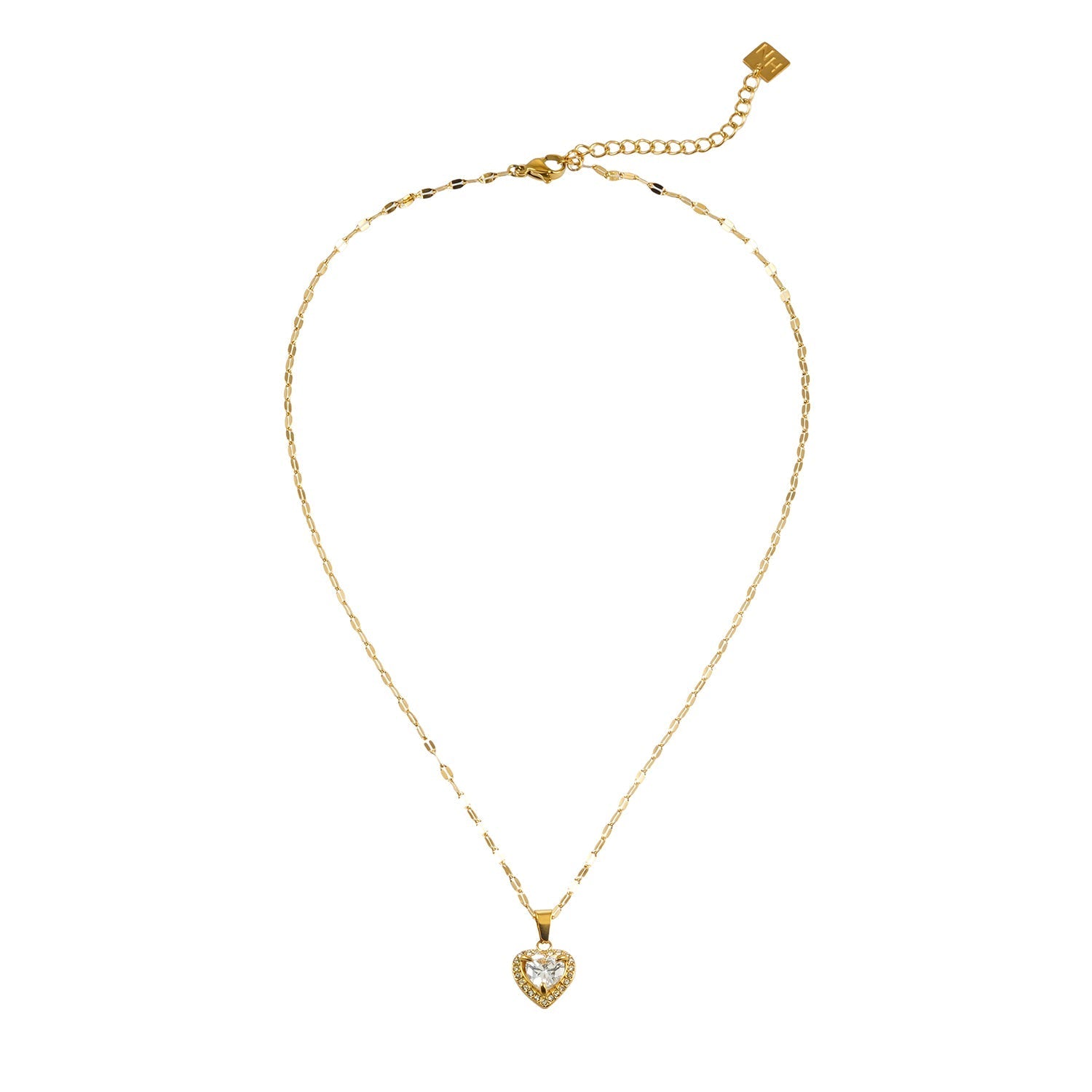 ZITA Gold: Gucci - Style Dainty Chain Necklace with Sparkling Petit Pavé Heart Pendant - MacroPanora