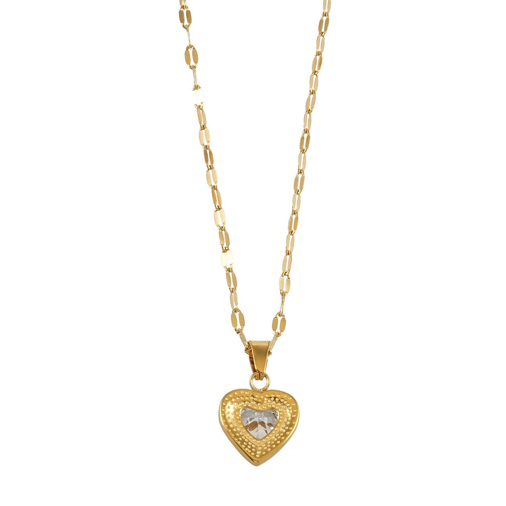 ZITA Gold: Gucci - Style Dainty Chain Necklace with Sparkling Petit Pavé Heart Pendant - MacroPanora